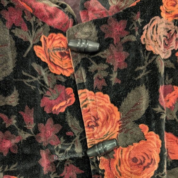 Floral velvet rose quilted toggle coat with pockets - Women's sz M - Picture 3 of 11